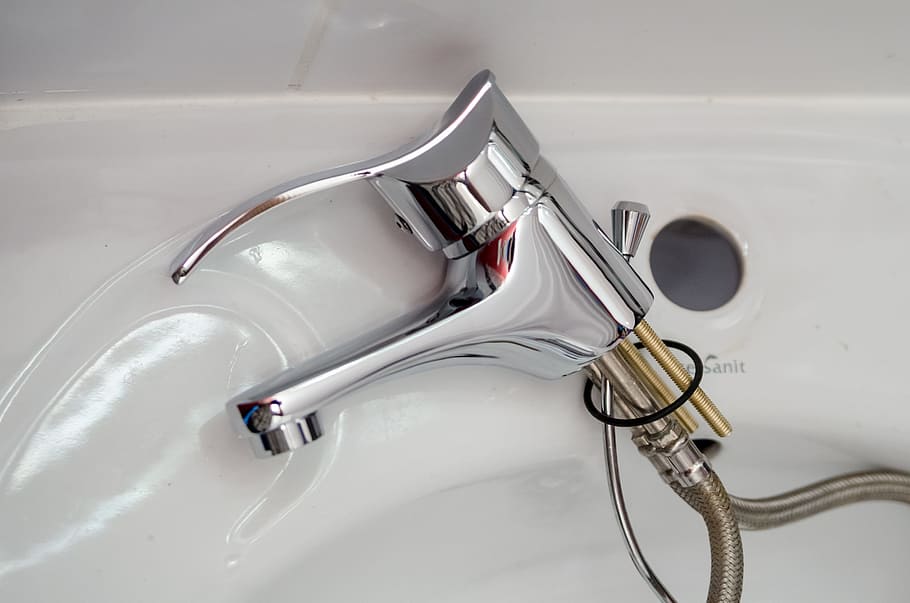 gray, faucet, white, ceramic, bathtub, plumber, repair, battery, hydraulics, water